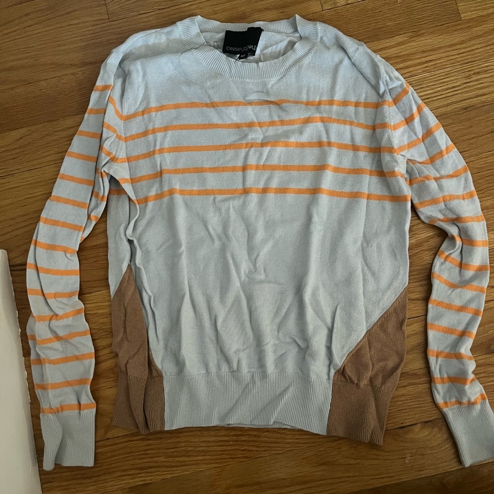 Cynthia Rowley Orange and Tan Striped Crewneck Sweater